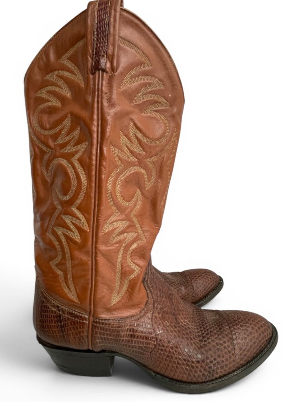 Vintage Larry Mahan Teju Lizard Exotic Leather Western Cowboy Boots Menβs 8.5 B